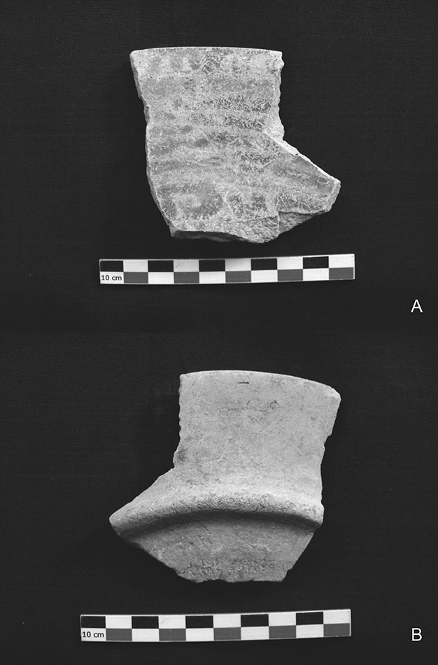 Figure 9. Example of Balam III rim polychrome vessel with short basal flange. A) Interior surface. B) Exterior surface (Photograph by author).