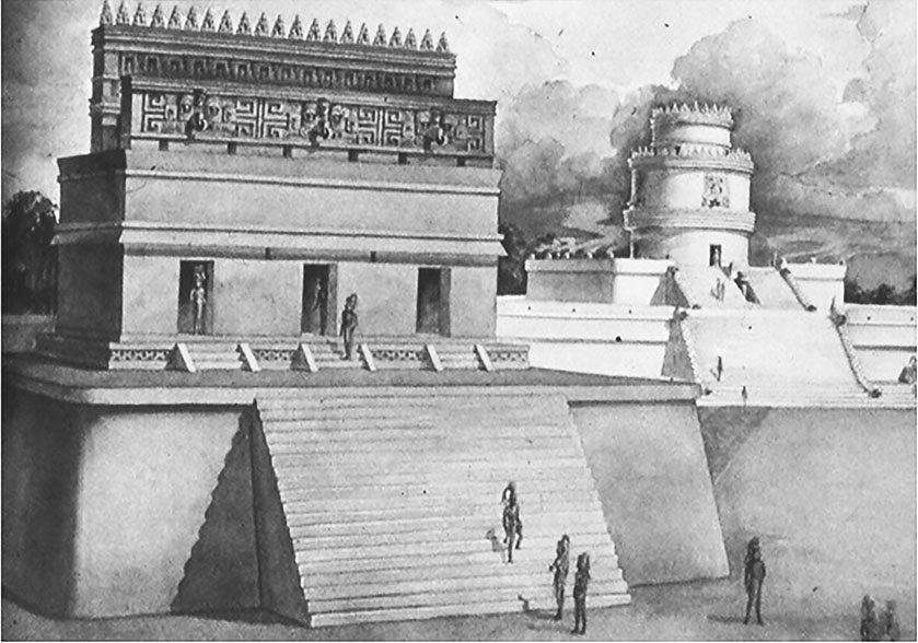 Figure 2. The Caracol Tower seen from the Casa Colorada. (Tatiana Proskouriakoff, 1946).