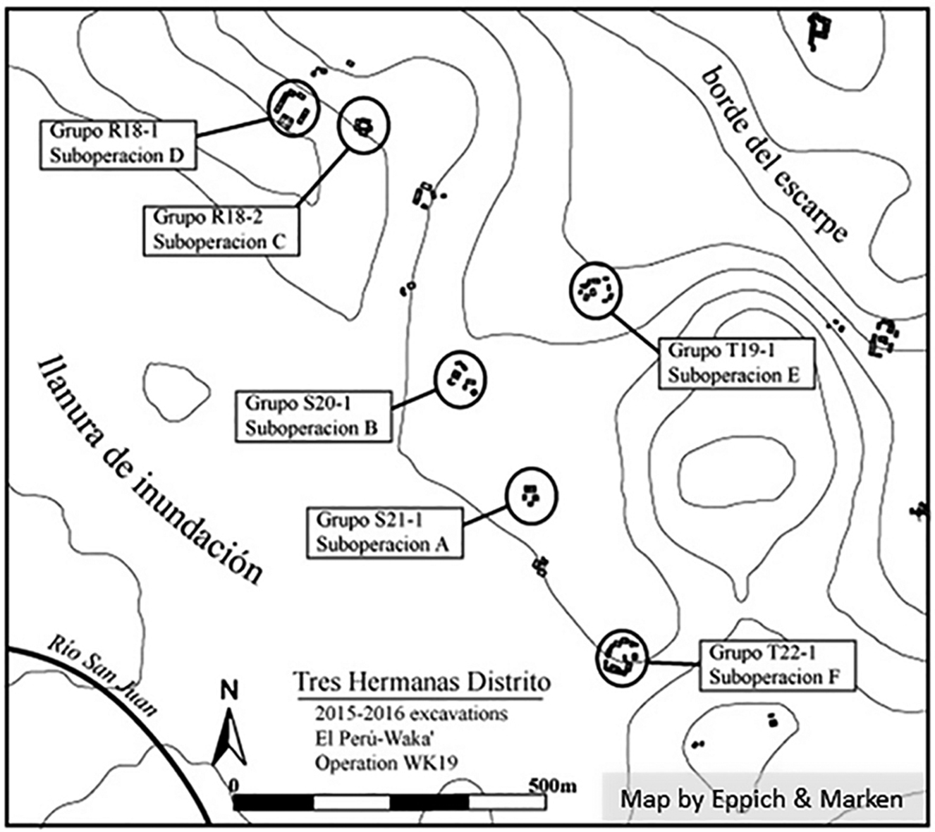 Mapa 9. Mapa 9. Distrito Tres Hermanas (elaborado por D. Marken y K. Eppich).