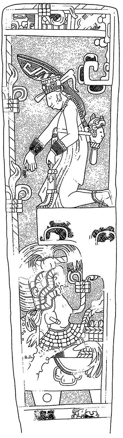Figura 12. Estela 40 de Piedras Negras, parte frontal (Dibujo de John Montgomery (JM05530) © 2000. Montgomery Drawing Collection, http://www.famsi.org/research/montgomery).