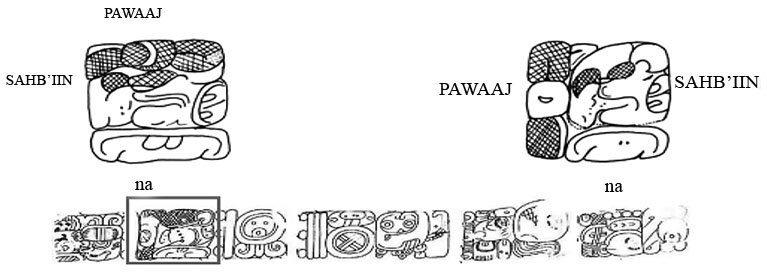 Figura 3. <strong>PAWAAJ-SAHB’IIN-na</strong>, Pawaaj Sahb’iin (Bernal, 2016: 112, fig. 1; 2014a: 71).