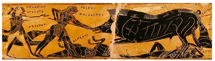“Detalle del Vaso François”, del pintor Kleitias, cerámica ática de figuras negras, 570-560 a. e. c., Florencia, Museo Arqueológico.